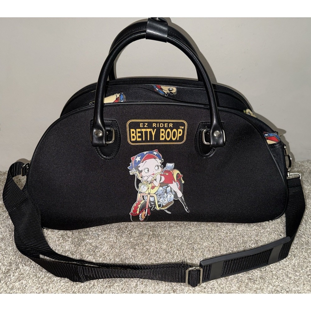 Betty Boop EZ Rider Black 2 Compartment Duffle Bag/Tote Bag Purse 18"LX10"HX7"W